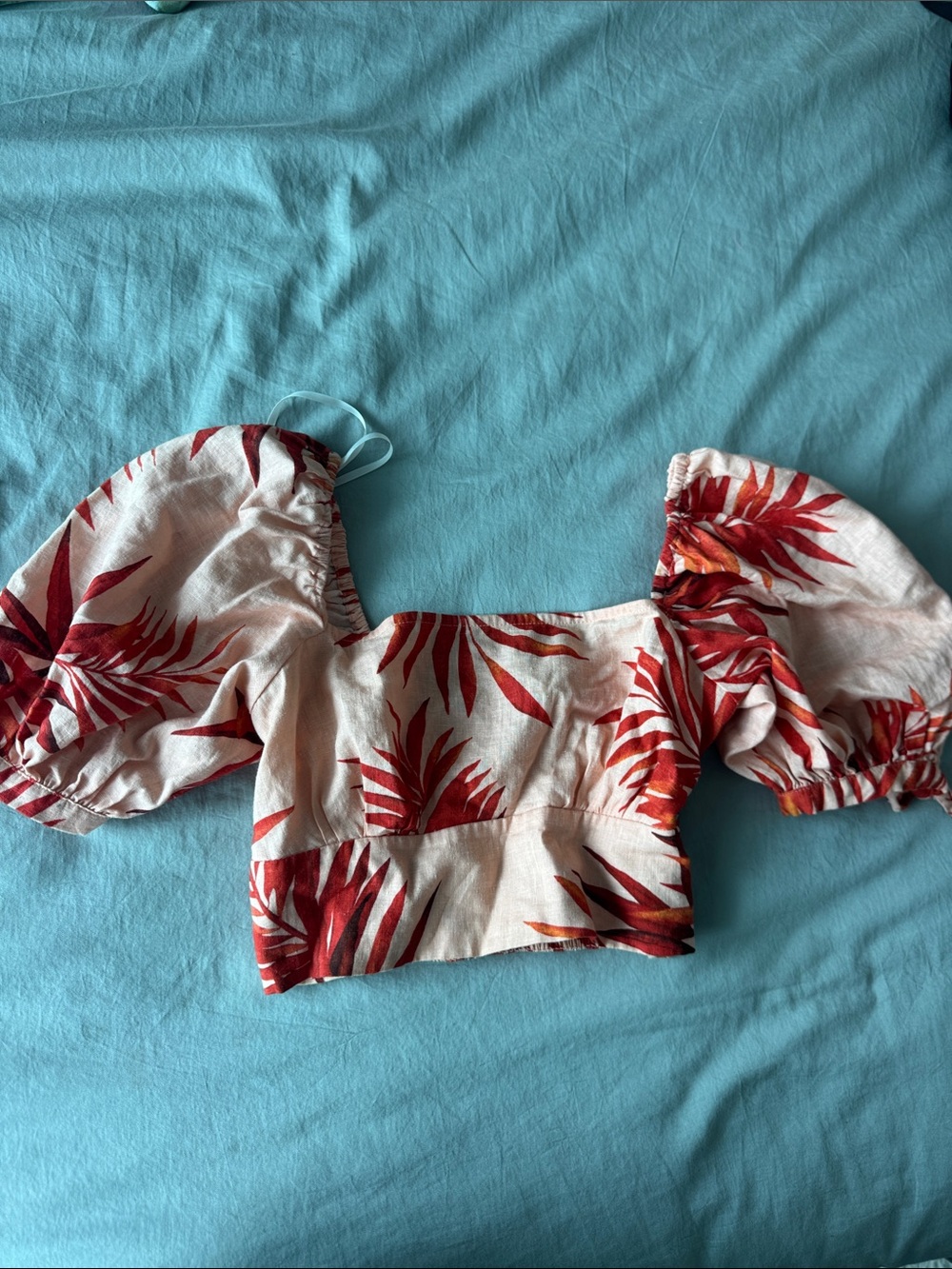 Forever 21 Cream Crop Top with Red and Rust Leaf Print